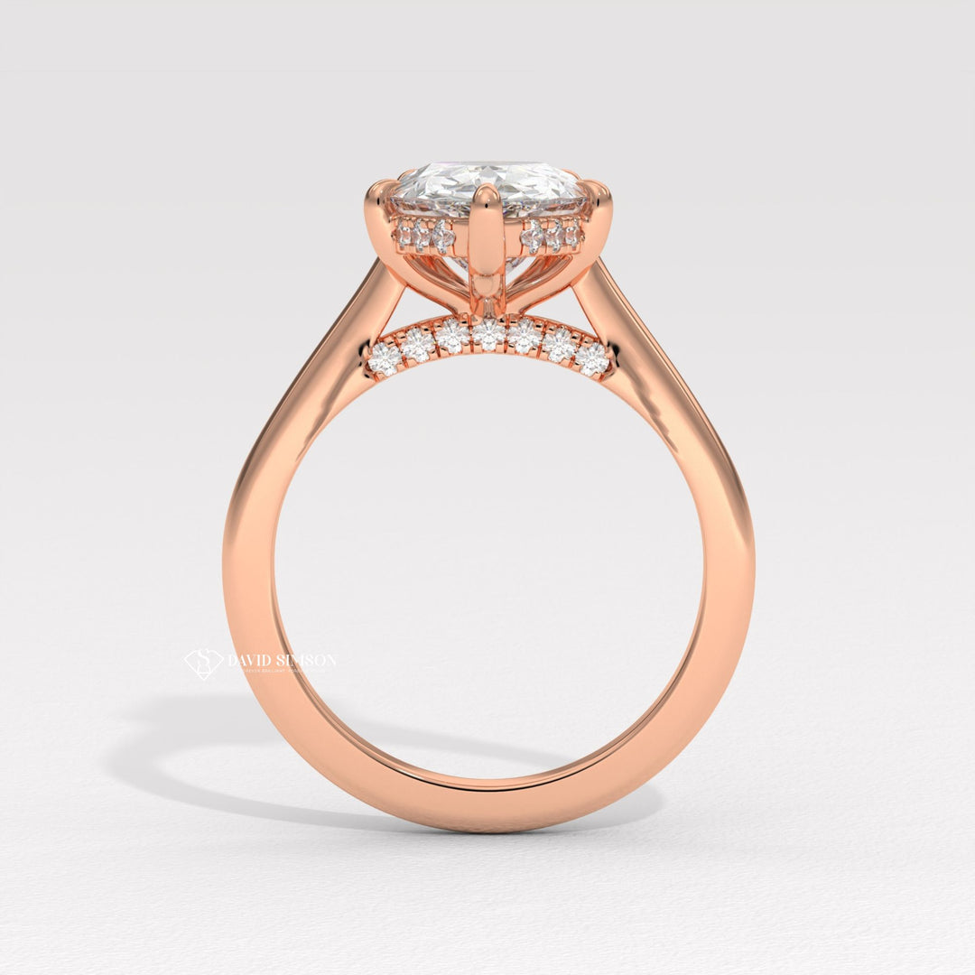 1.0CT-2.0CT Pear Moissanite Hidden Halo Bridge Set Diamond Engagement Ring