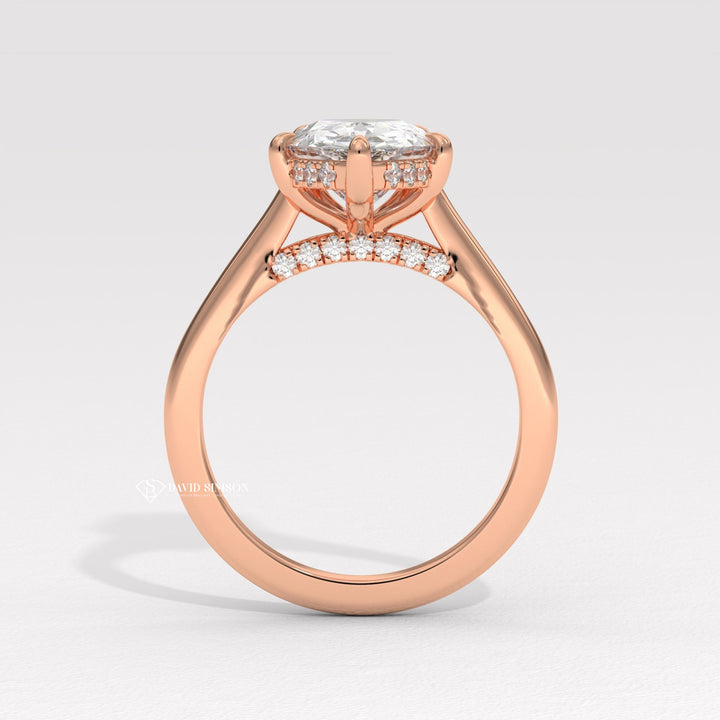 1.0CT-2.0CT Pear Moissanite Hidden Halo Bridge Set Diamond Engagement Ring