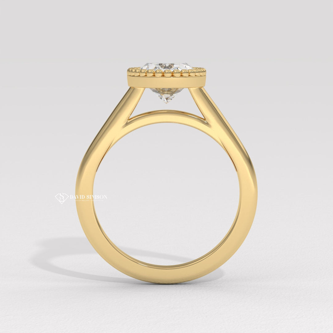 3.0CT-4.0CT Bezel Set Oval Moissanite Milgrain Diamond Engagement Ring