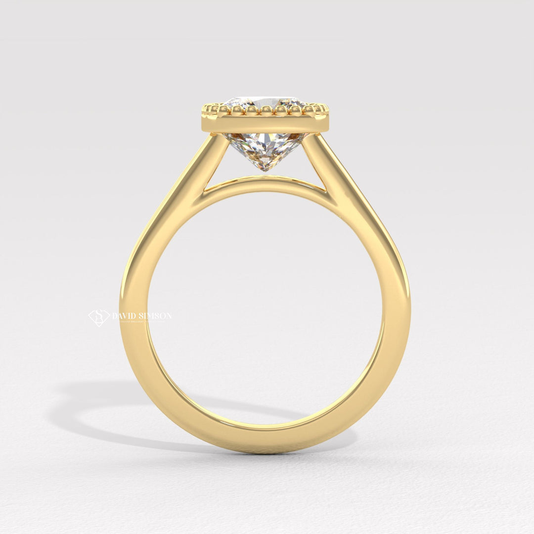 2.50CT-3.50CT Bezel Set Milgrain Cushion Moissanite Diamond Engagement Ring