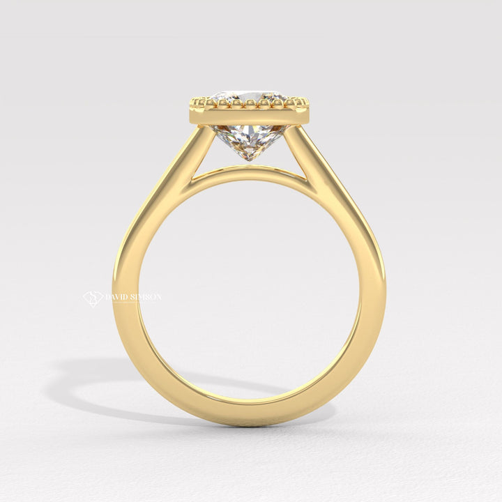 2.50CT-3.50CT Bezel Set Milgrain Cushion Moissanite Diamond Engagement Ring