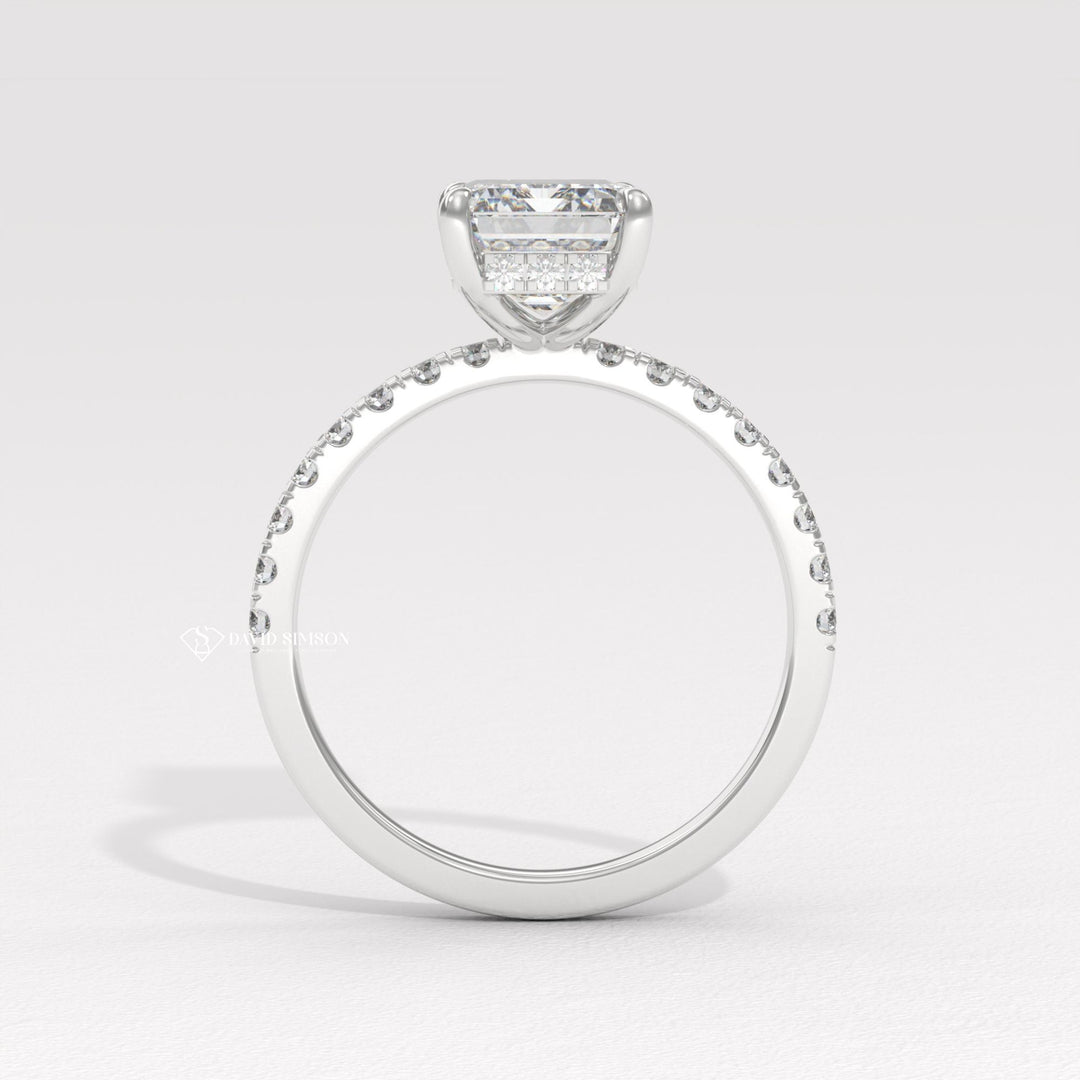 3.0CT-4.0CT Emerald Moissanite Diamond Hidden Halo Engagement Ring