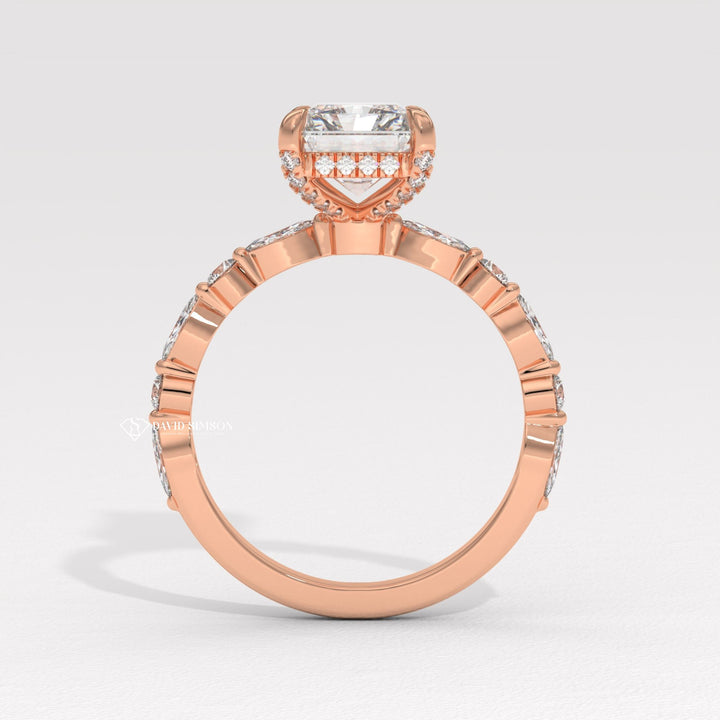 3.50CT-4.50CT Radiant Moissanite Diamond Marquise Pave Engagement Ring