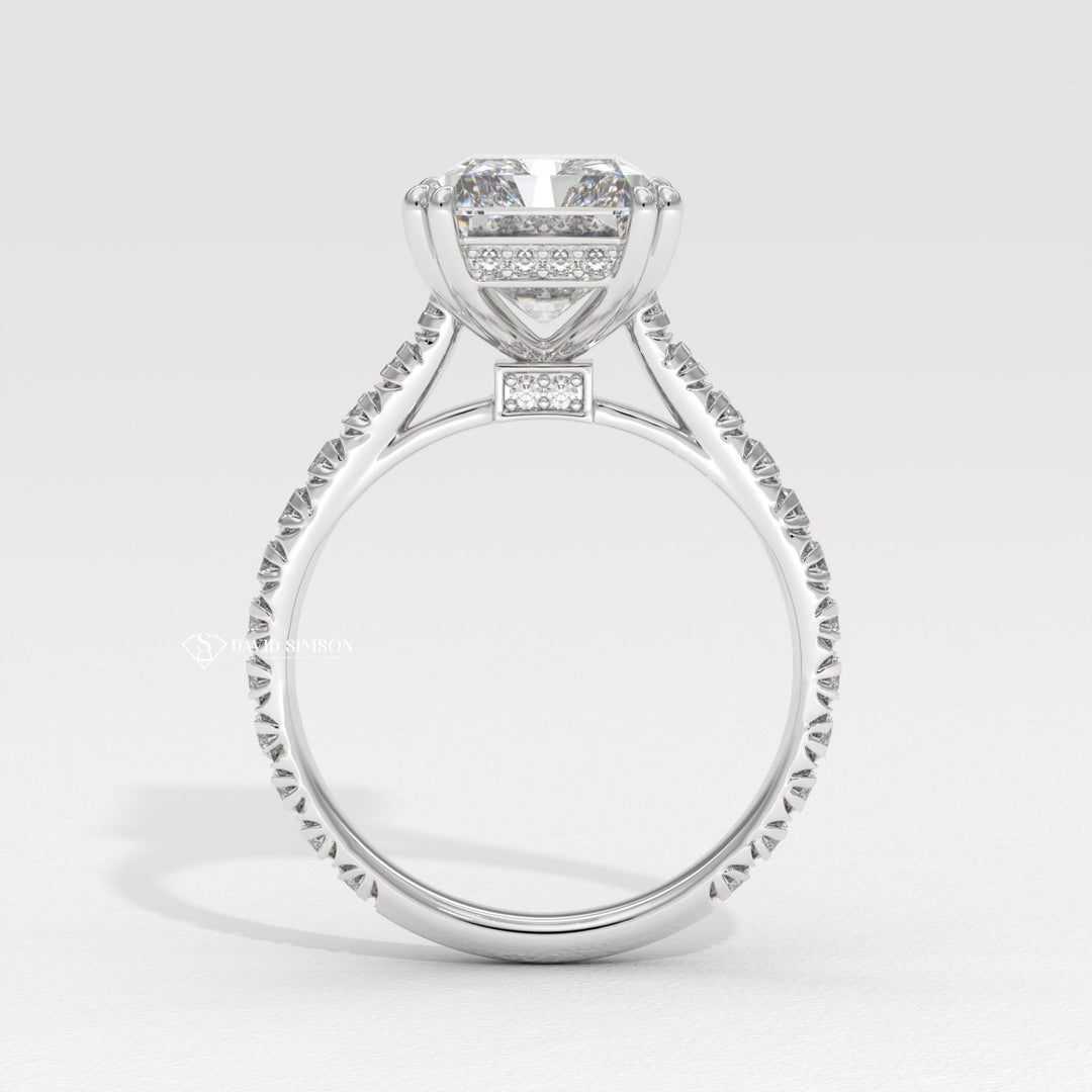 4.0CT-5.0CT Radiant Moissanite Diamond Cathedral set Pave Engagement Ring