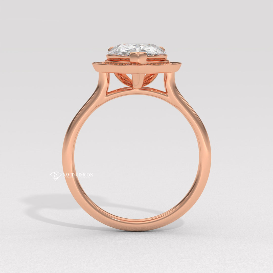 1.50CT-2.50CT Pear Channel Set Halo Moissanite Diamond Engagement Ring