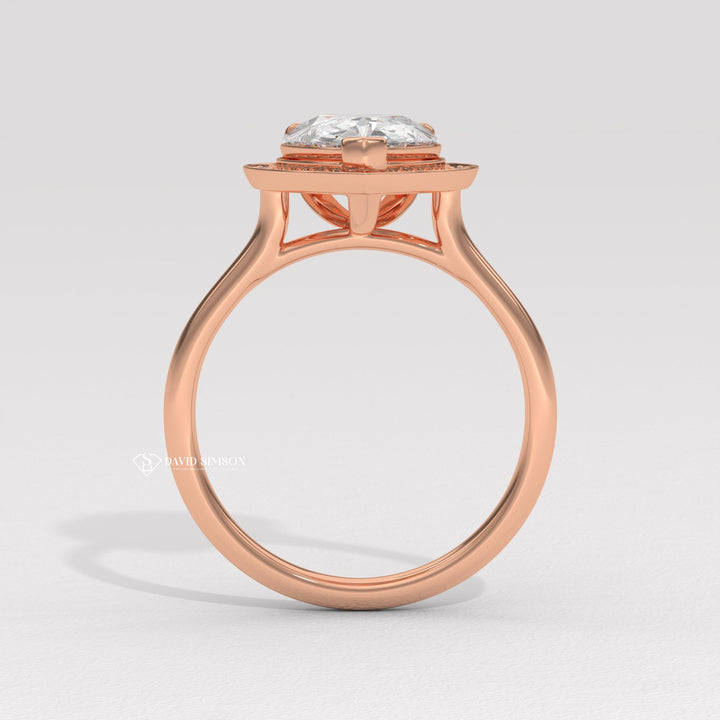 1.50CT-2.50CT Pear Channel Set Halo Moissanite Diamond Engagement Ring