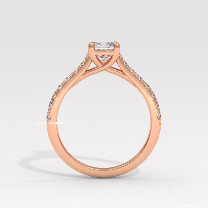 1.0CT-2.0CT Cushion Moissanite Diamond Pave Engagement Ring