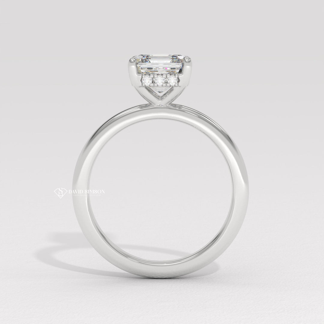 2.0CT-3.0CT Asscher Moissanite Diamond Hidden Halo Engagement Ring