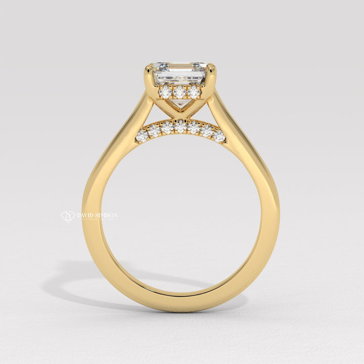 2.50CT-3.50CT Asscher Moissanite Diamond Bridge Set Engagement Ring