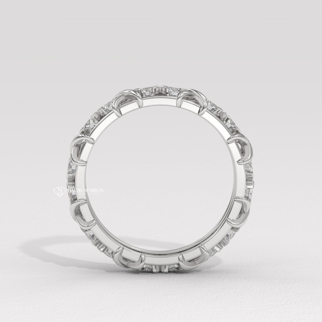 4.0mm Round Cut Moissanite Diamond Cross Style Wedding Band