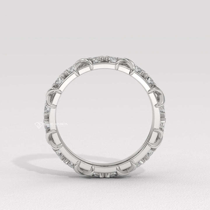 4.0mm Round Cut Moissanite Diamond Cross Style Wedding Band