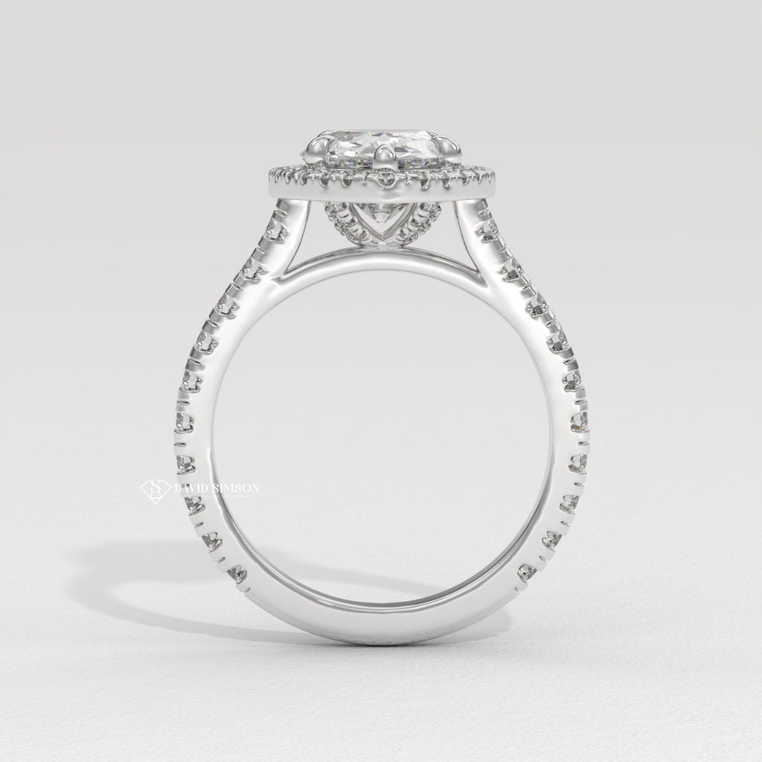 1.0CT-2.0CT Pear Moissanite Halo Diamond Engagement Ring
