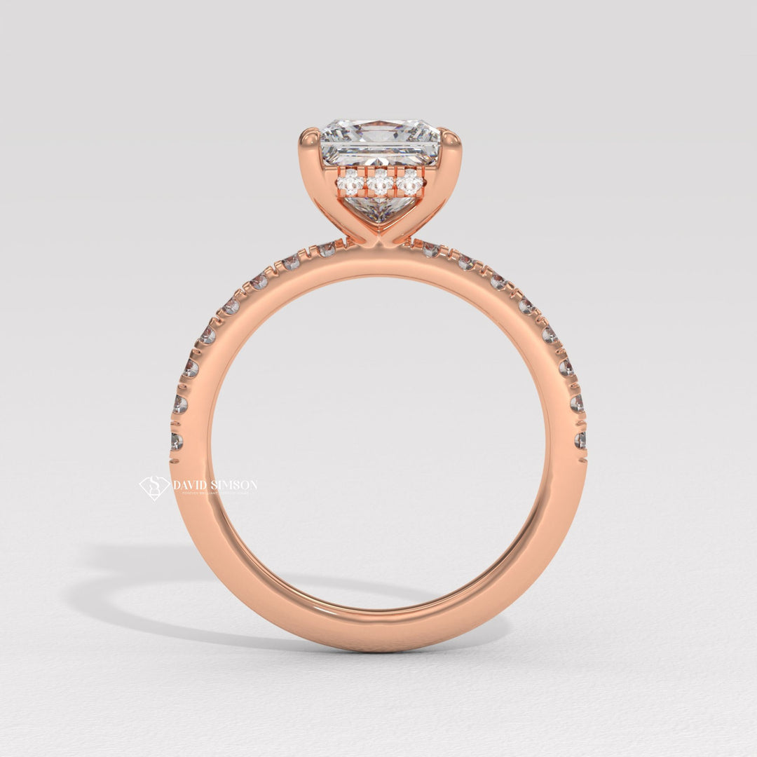 2.0CT-3.0CT Princess Hidden Halo Moissanite Diamond Pave Engagement Ring