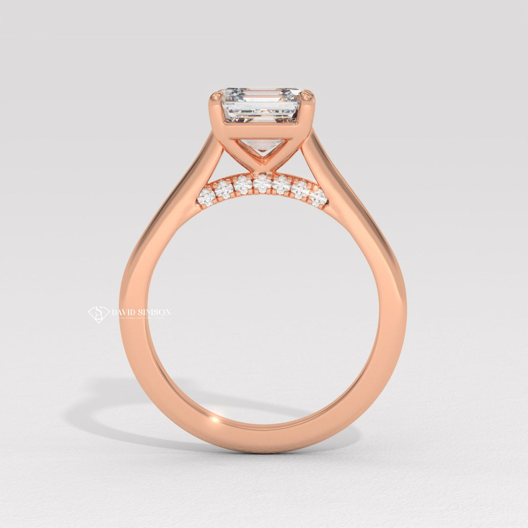 2.0CT-3.0CT Asscher Moissanite Hidden Halo Diamond Bridge Engagement Ring