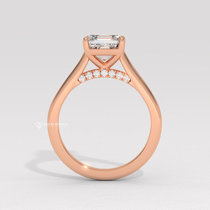 2.0CT-3.0CT Asscher Moissanite Hidden Halo Diamond Bridge Engagement Ring