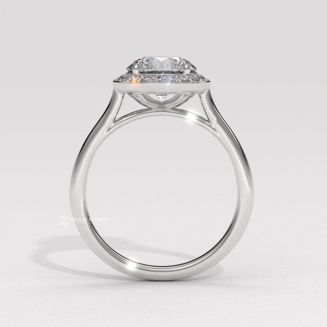 1.0CT-2.0CT Round Cut Moissanite Channel Halo Diamond Solitaire Engagement Ring