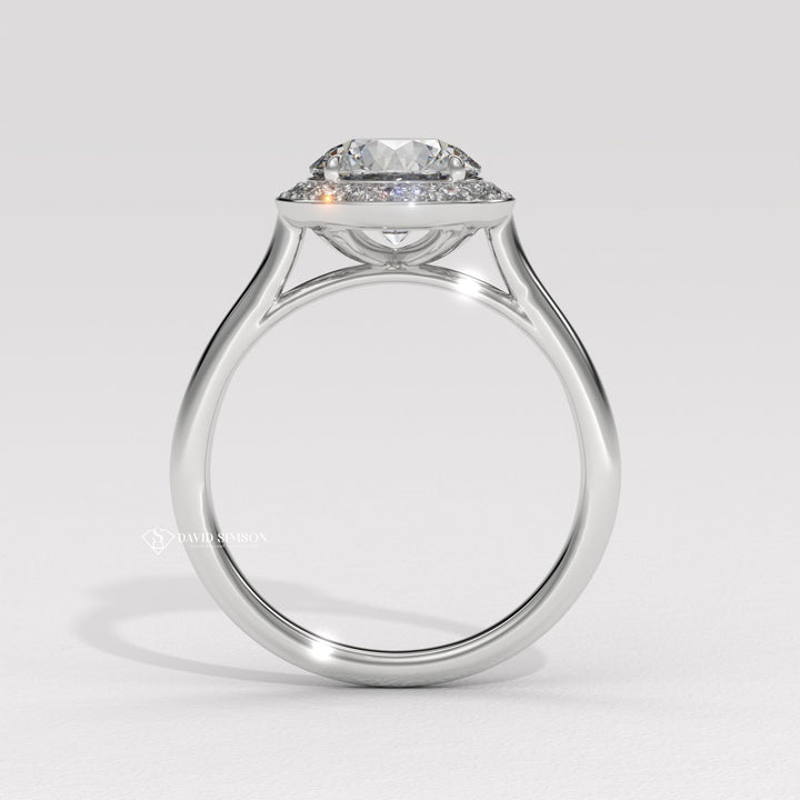 1.0CT-2.0CT Round Cut Moissanite Channel Halo Diamond Solitaire Engagement Ring