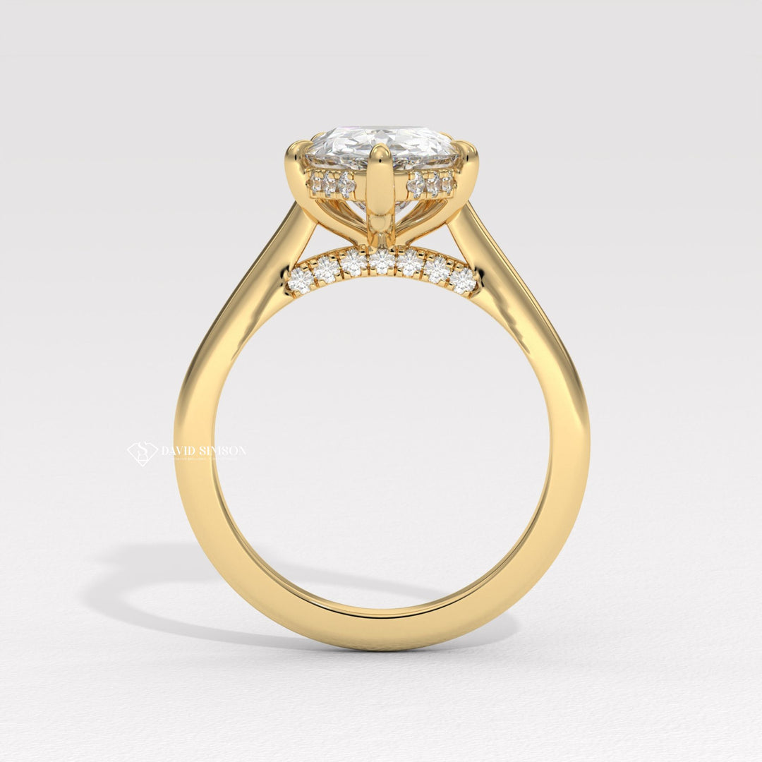 1.0CT-2.0CT Pear Moissanite Hidden Halo Bridge Set Diamond Engagement Ring