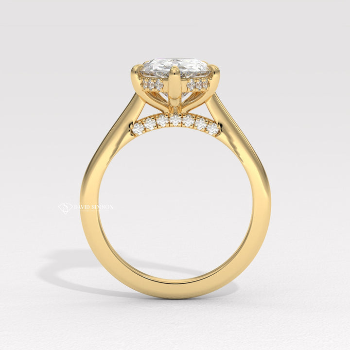 1.0CT-2.0CT Pear Moissanite Hidden Halo Bridge Set Diamond Engagement Ring