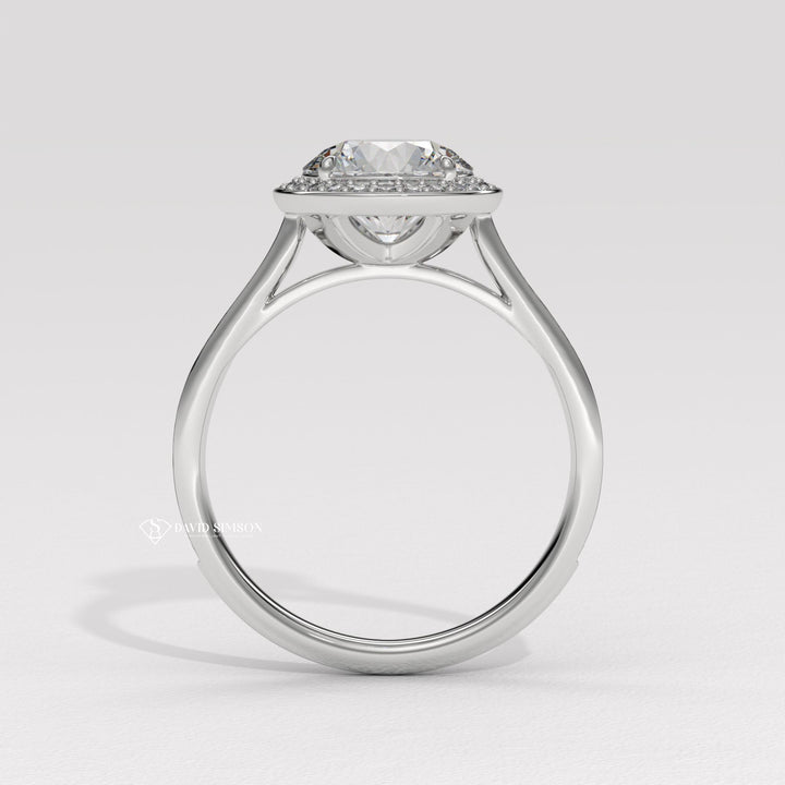 1.0CT-2.0CT Round Cut Moissanite Diamond Channel Halo Engagement Ring