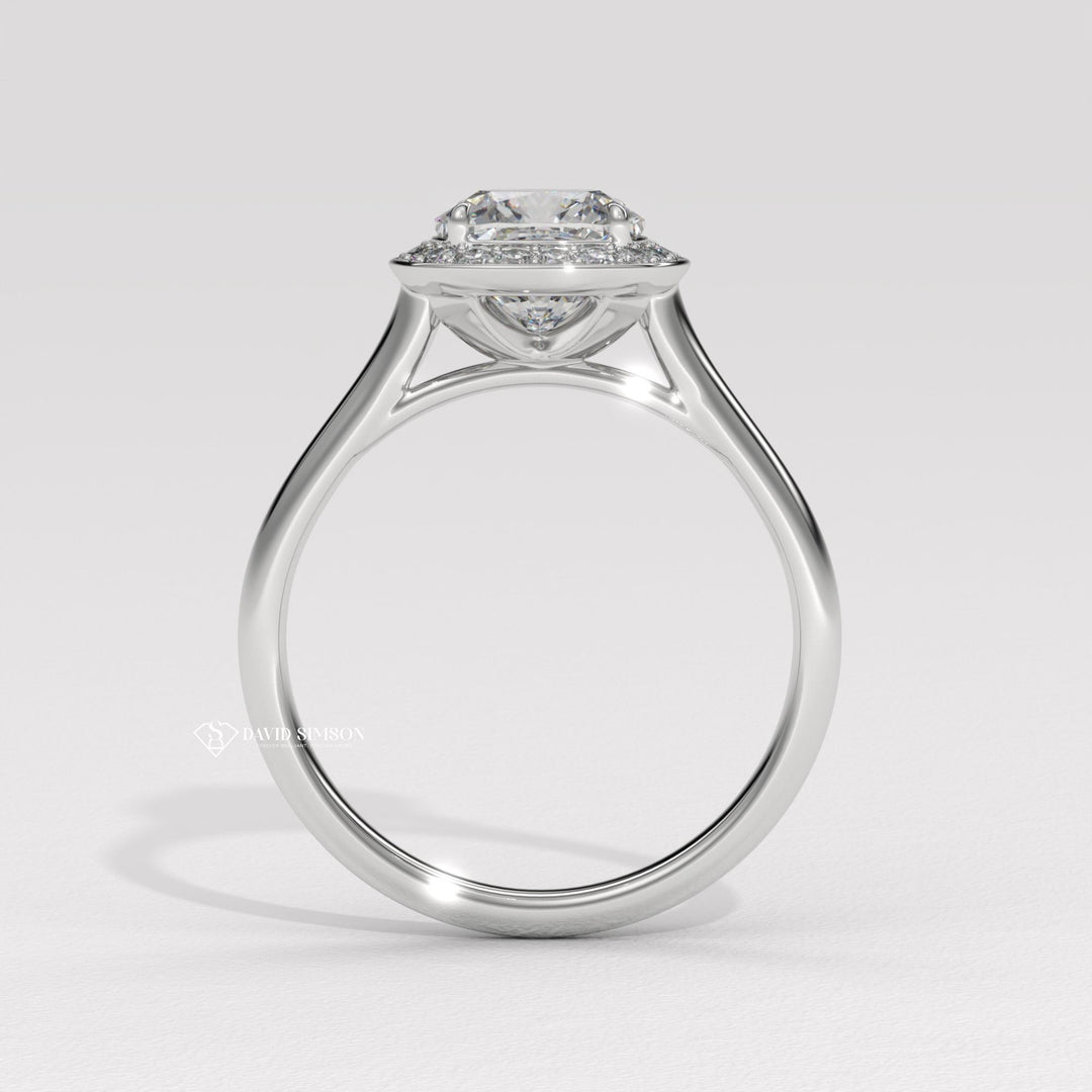 1.0CT-2.0CT Cushion Cut Moissanite Channel Halo Diamond Engagement Ring