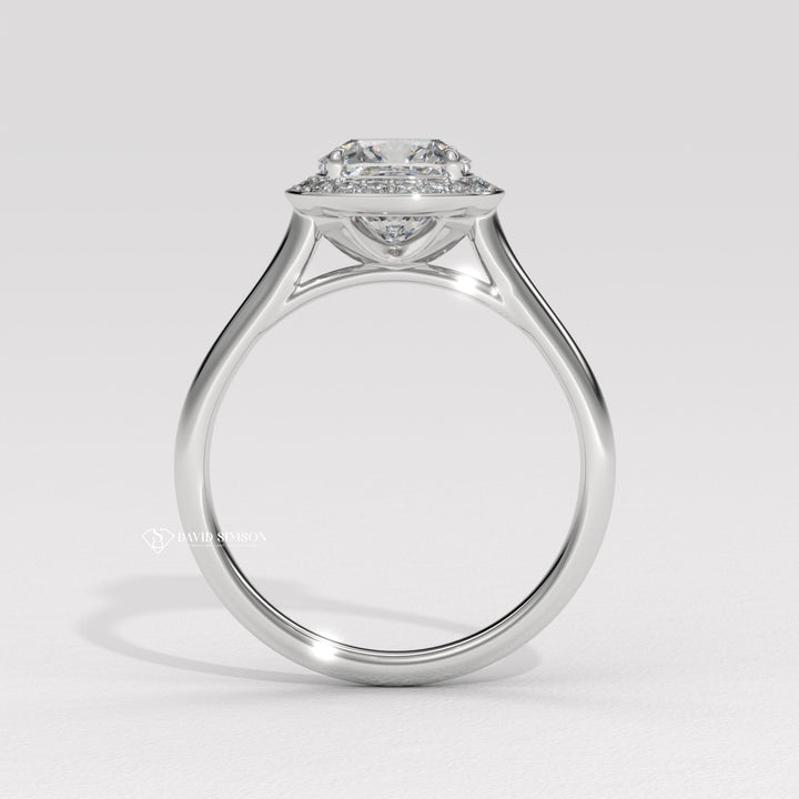 1.0CT-2.0CT Cushion Cut Moissanite Channel Halo Diamond Engagement Ring