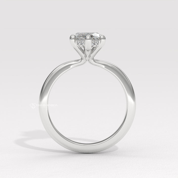 1.0CT-2.0CT Marquise Moissanite Solitaire Diamond Hidden Halo Engagement Ring