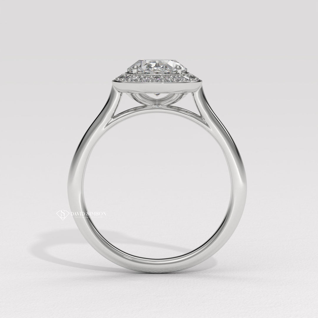 1.50CT-2.50CT Oval Cut Moissanite Channel Set Halo Diamond Engagement Ring