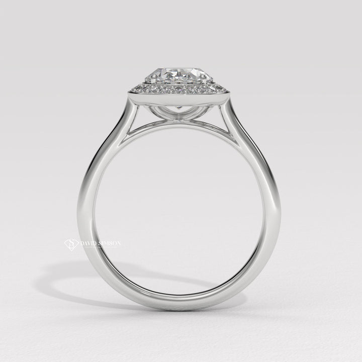 1.50CT-2.50CT Oval Cut Moissanite Channel Set Halo Diamond Engagement Ring