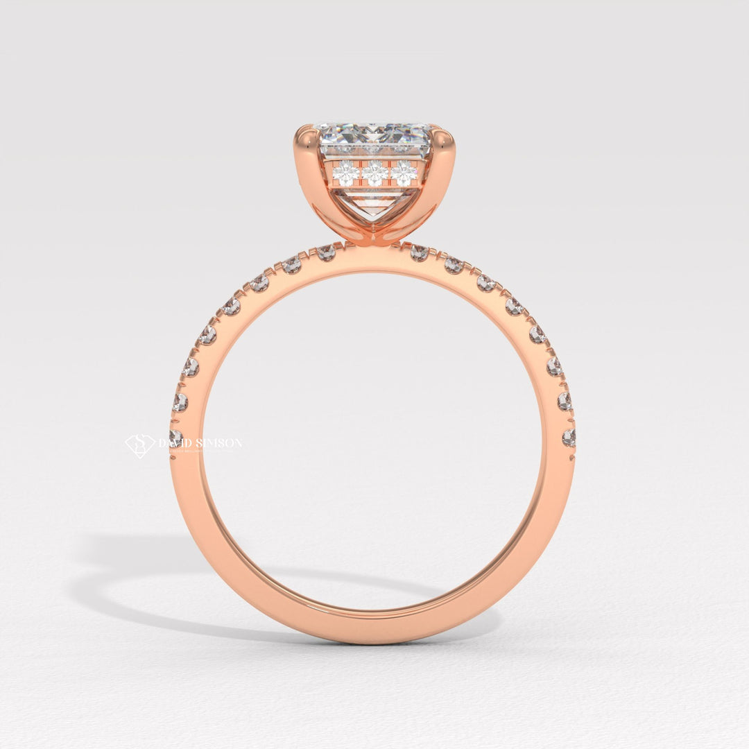 3.0CT-4.0CT Emerald Moissanite Diamond Hidden Halo Engagement Ring