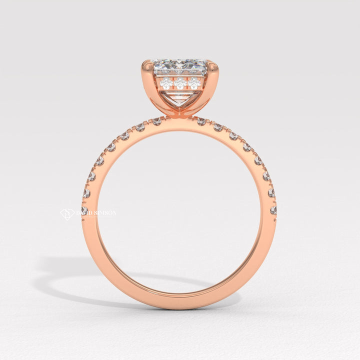 3.0CT-4.0CT Emerald Moissanite Diamond Hidden Halo Engagement Ring