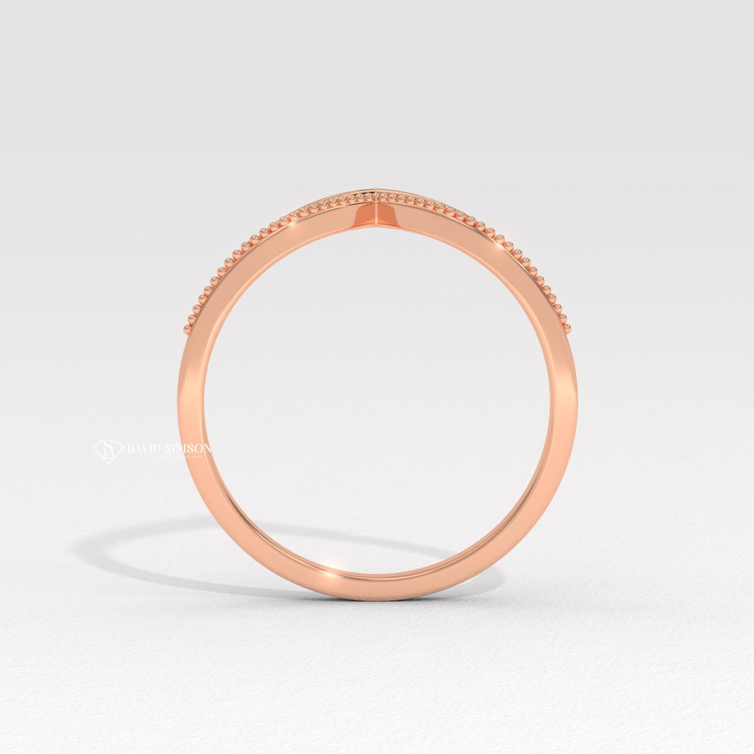 Round Cut Moissanite Diamond Milgrain Curved Shape Wedding Band