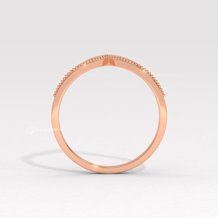 Round Cut Moissanite Diamond Milgrain Curved Shape Wedding Band