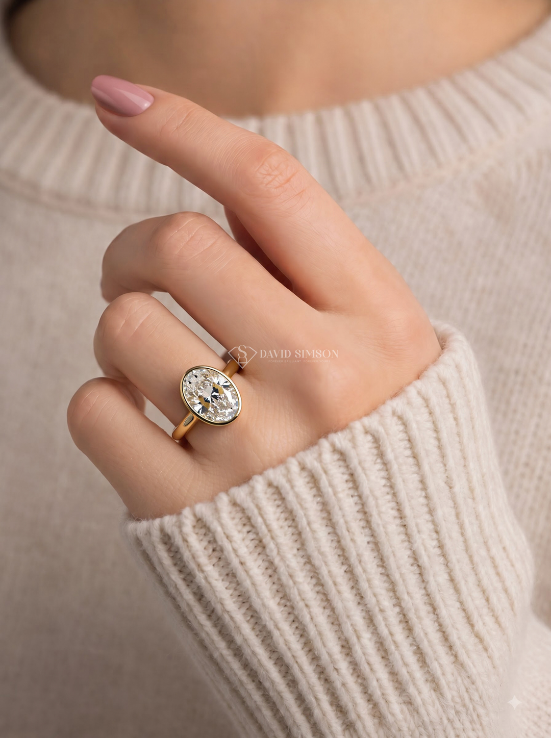 2.0CT to 3.0CT Oval Lab Grown Diamond Bezel Engagement Ring