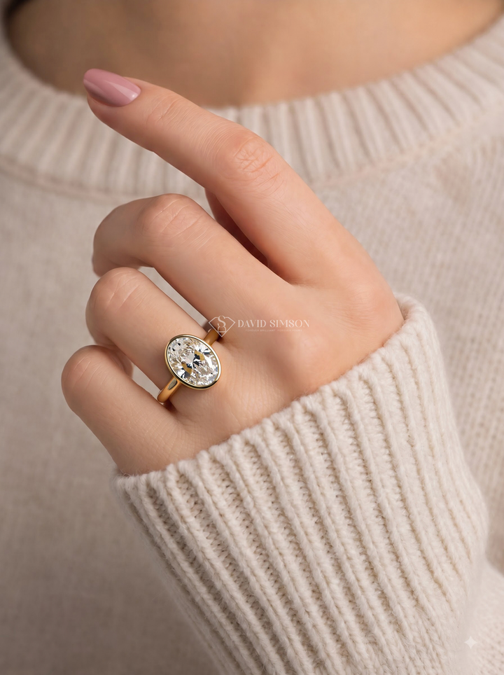 2.0CT to 3.0CT Oval Lab Grown Diamond Bezel Engagement Ring
