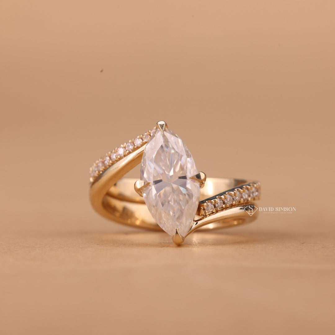 Lab Grown Marquise Ring
Unique Bypass Engagement
Marquise Bridal Set
Curved Eternity Band