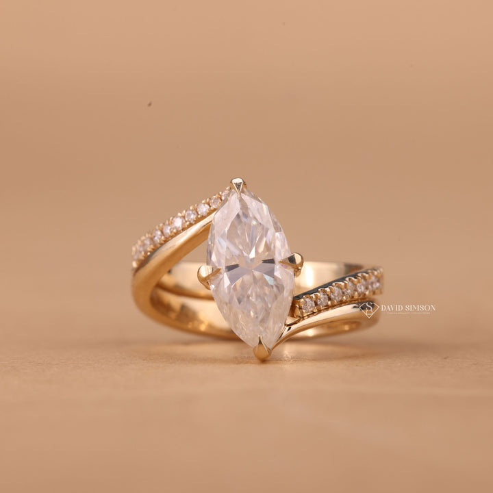 Lab Grown Marquise Ring
Unique Bypass Engagement
Marquise Bridal Set
Curved Eternity Band