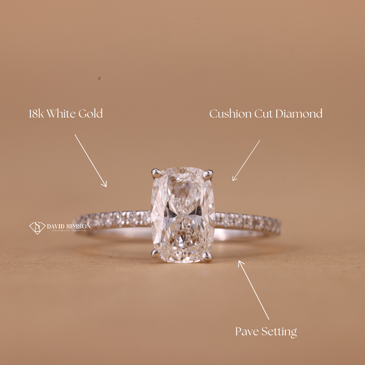 Cushion Cut Pave Ring
Moissanite Engagement Ring
Elongated Cushion Engagement Ring
Pave Diamond Band Ring
