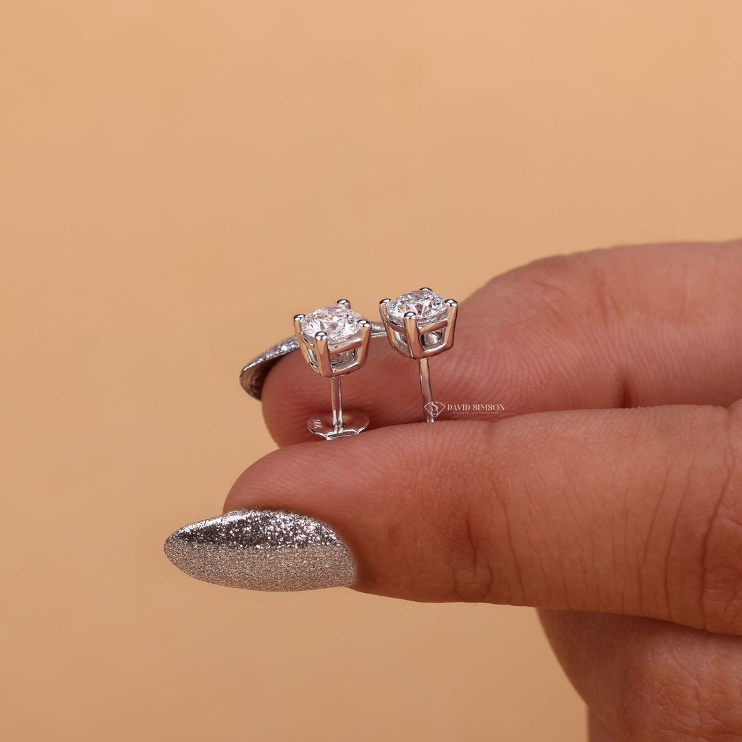 14K White Gold, 18K White Gold, Round Brilliant Cut, D Color Moissanite, VVS1 Moissanite, Solitaire Studs, Classic Earrings, Everyday Studs, Minimalist