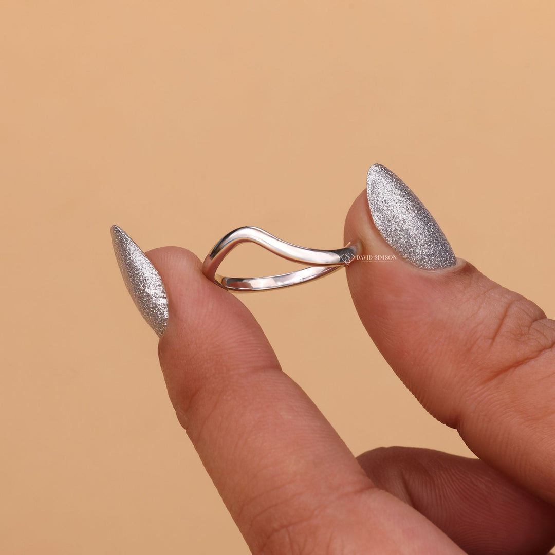 14K White Gold Band, Curved Wedding Band, Plain Gold Band, Contoured Ring, Matching Wedding Band