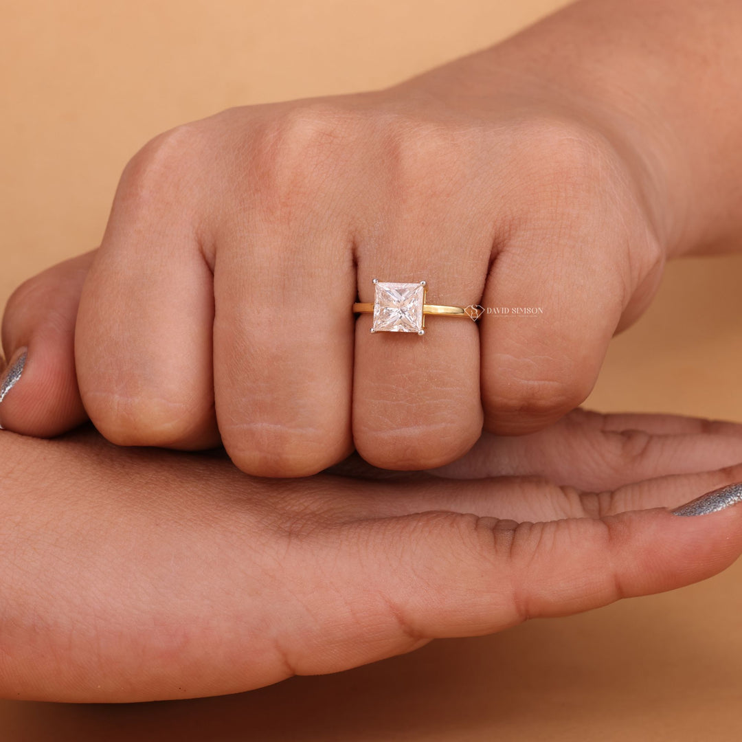 18K Yellow Gold Moissanite Solitaire
Rose Gold Princess Cut Ring
Platinum Moissanite Engagement Ring
V-Prong Princess Cut Setting
