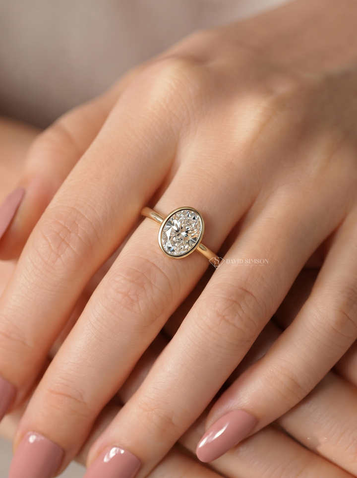 2.0CT to 3.0CT Oval Lab Grown Diamond Bezel Engagement Ring