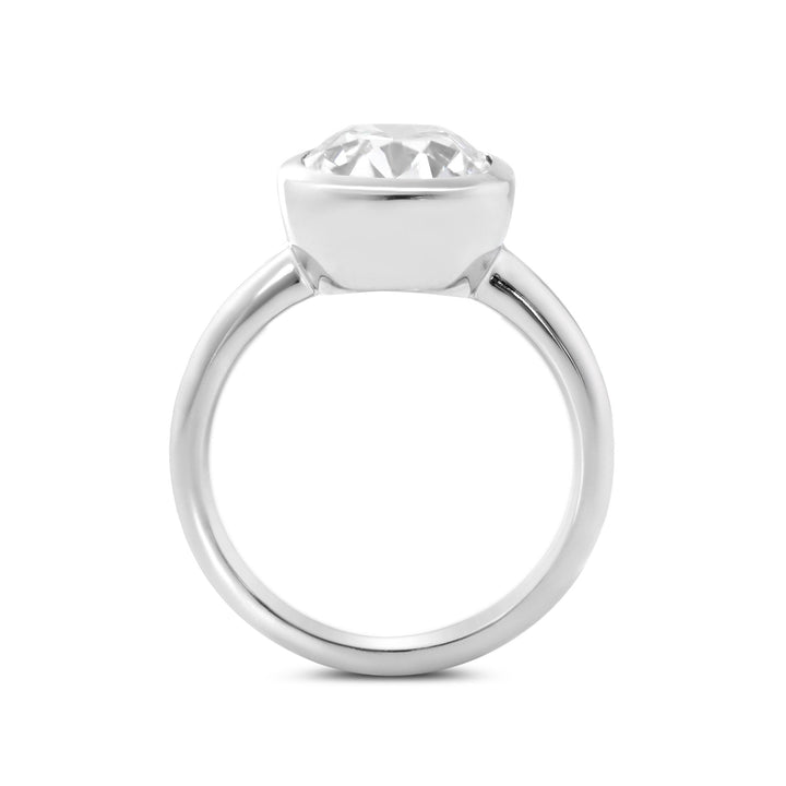 3.0ct-4.0ct Elongated Old Mine Cushion Cut Moissanite Diamond Bezel Engagement Ring