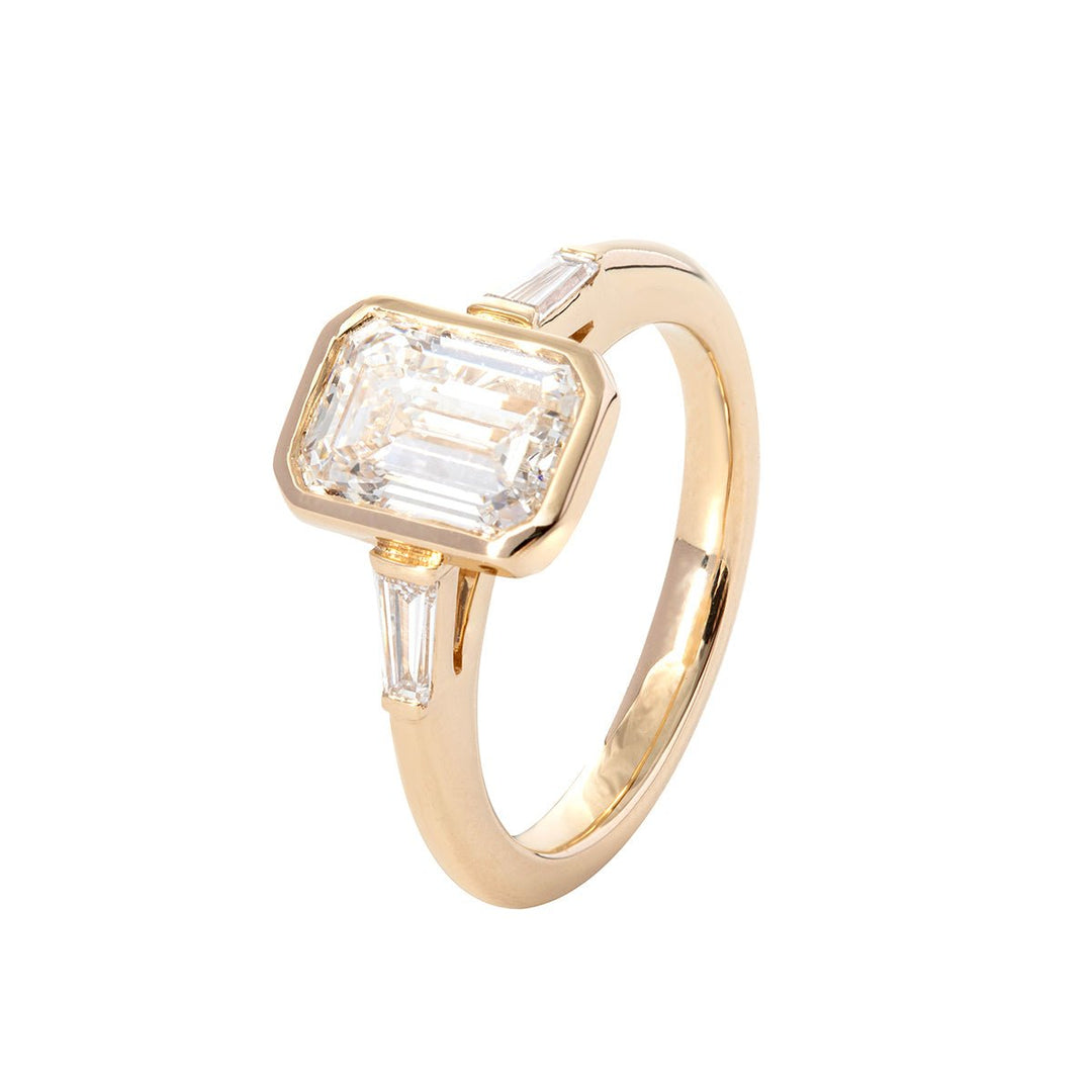 1.50ct-2.50ct Emerald  Cut Diamond Bezel Solitaire Three Stone Engagement Ring