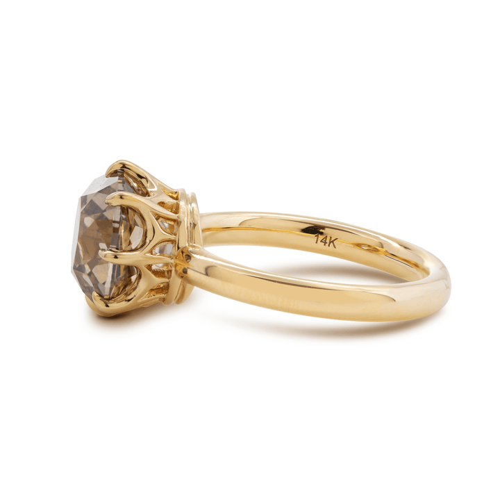 Conflict-free moissanite, set as an old mine cut diamond ring