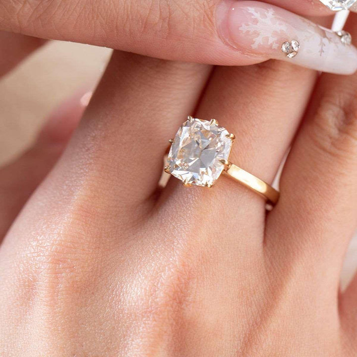9.0ct-10.0ct Old Mine Elongated Cushion Cut Moissanite Diamond Engagement Ring