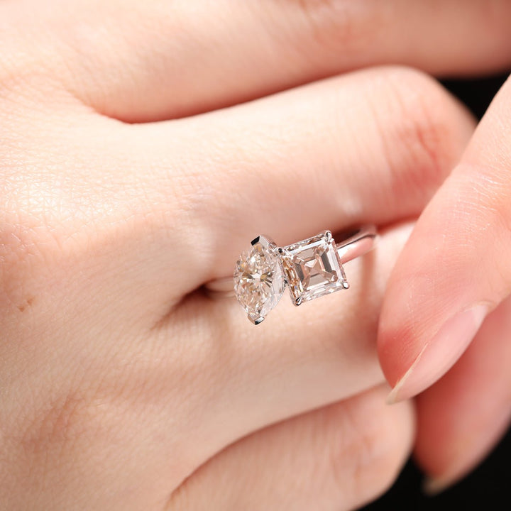 1.50ct-2.50ct Toi et Moi Asscher and Marquise Cut Diamond Solitaire Engagement Ring