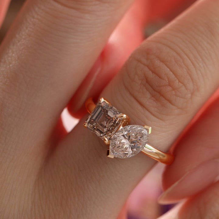 1.50ct-2.50ct Toi et Moi Asscher and Marquise Cut Diamond Solitaire Engagement Ring