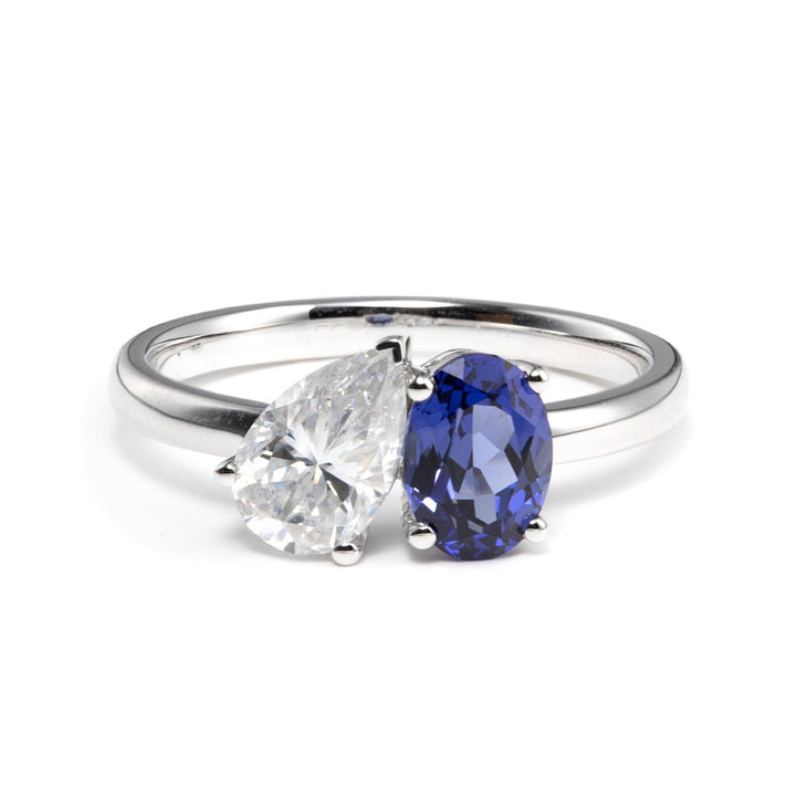 1.0ct-2.0ct Toi et Moi Oval and Pear Moissanite Diamond Engagement Ring