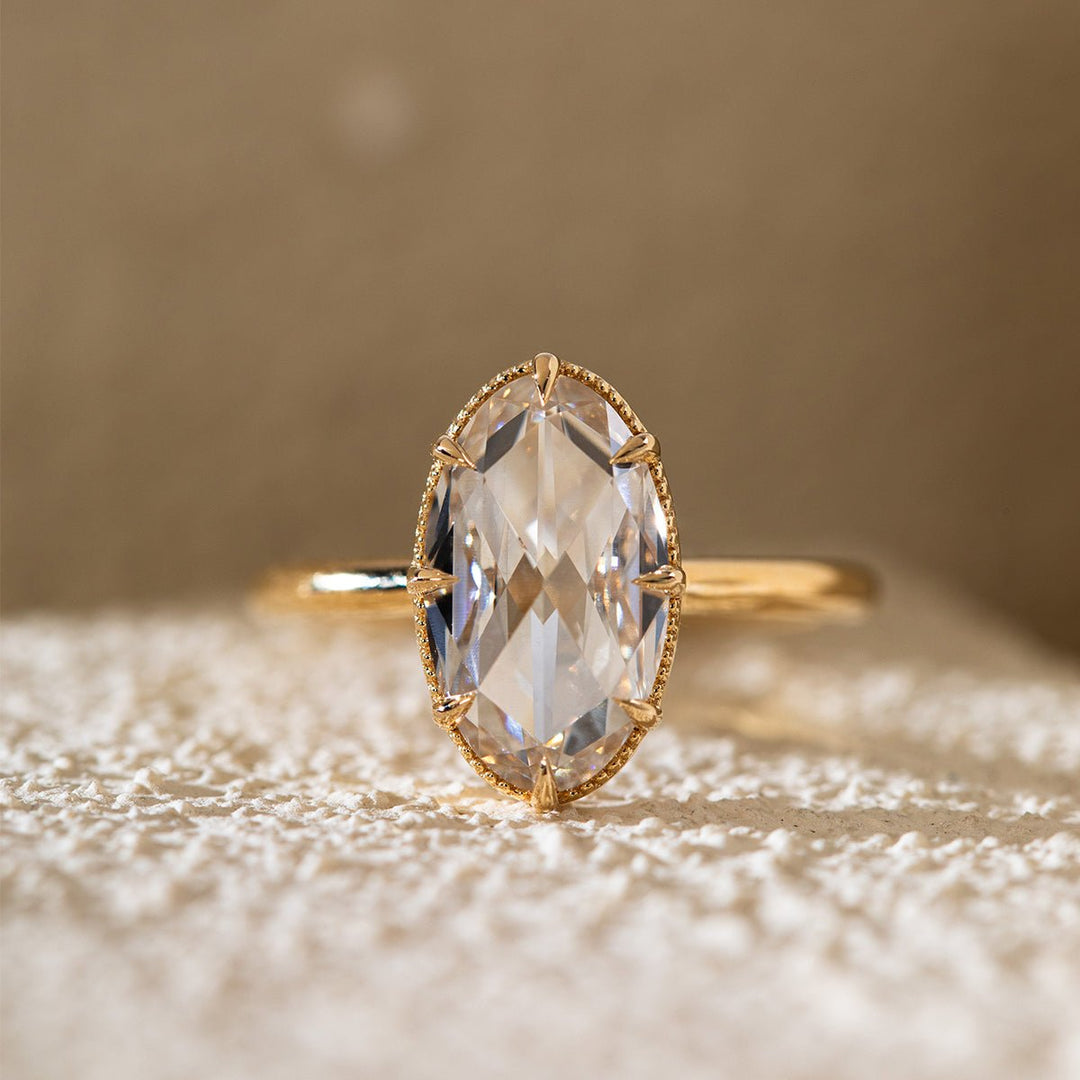 2.0CT-3.0CT Elongated Oval Rose-Cut Lab Diamond Solitaire Ring — a popular solitaire engagement ring choice